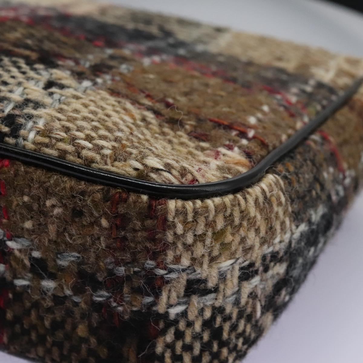 BURBERRY Nova Check Shoulder Bag Wool Suede Leather Beige Black gold Auth 115571