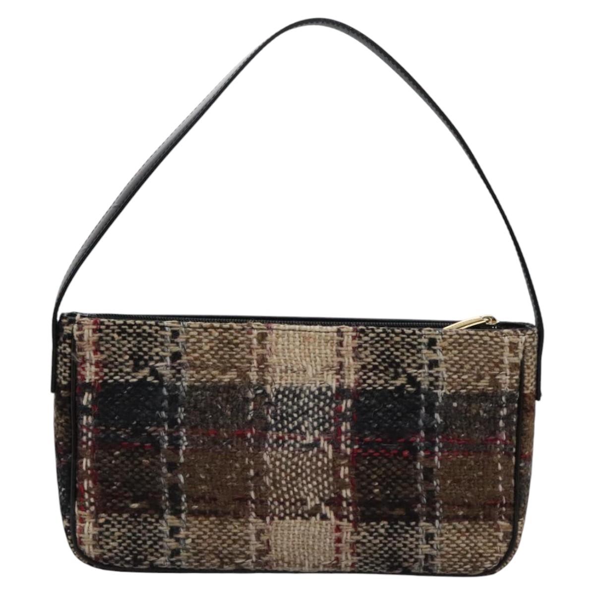 BURBERRY Nova Check Shoulder Bag Wool Suede Leather Beige Black gold Auth 115571