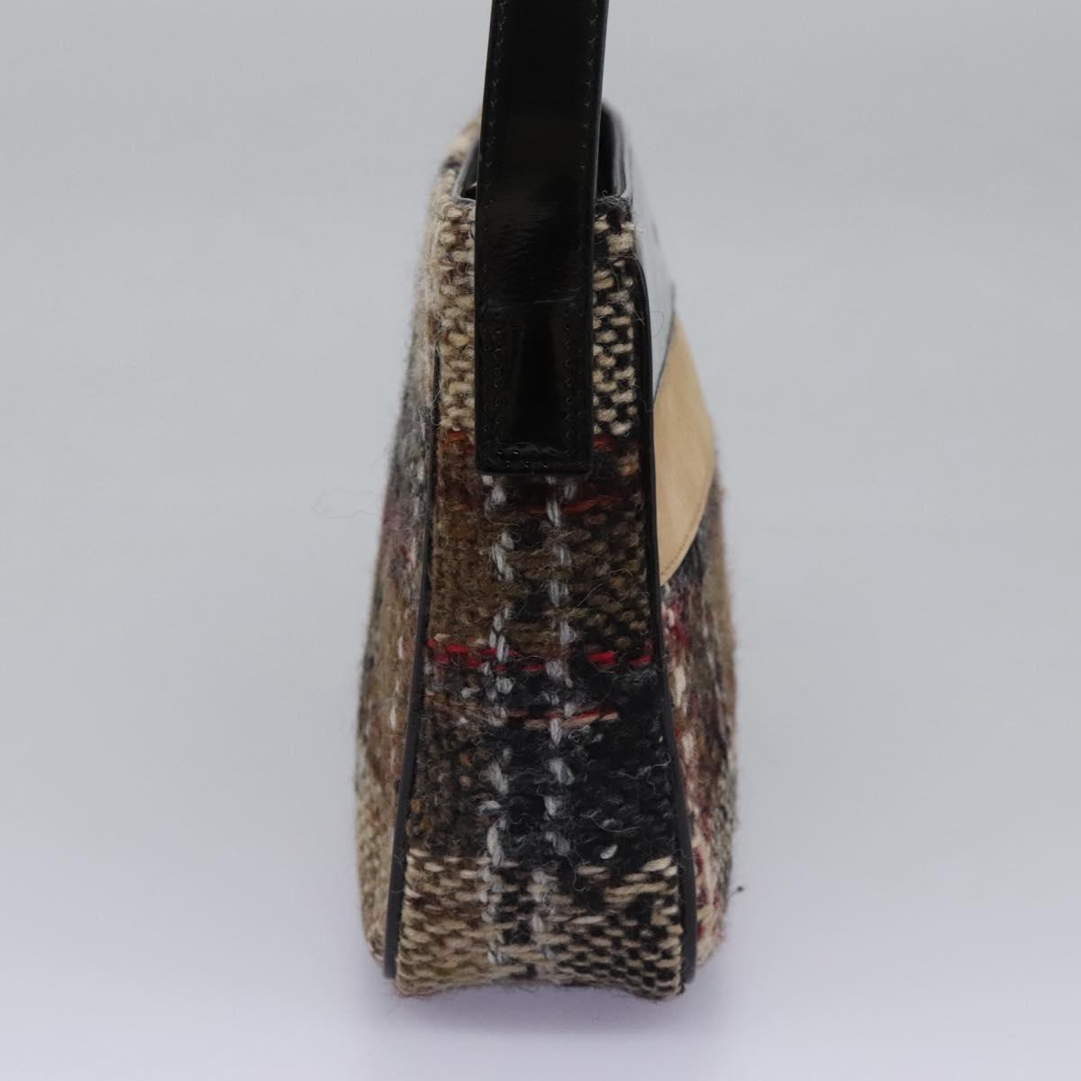 BURBERRY Nova Check Shoulder Bag Wool Suede Leather Beige Black gold Auth 115571