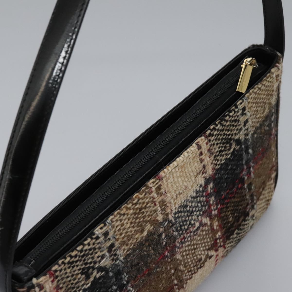 BURBERRY Nova Check Shoulder Bag Wool Suede Leather Beige Black gold Auth 115571