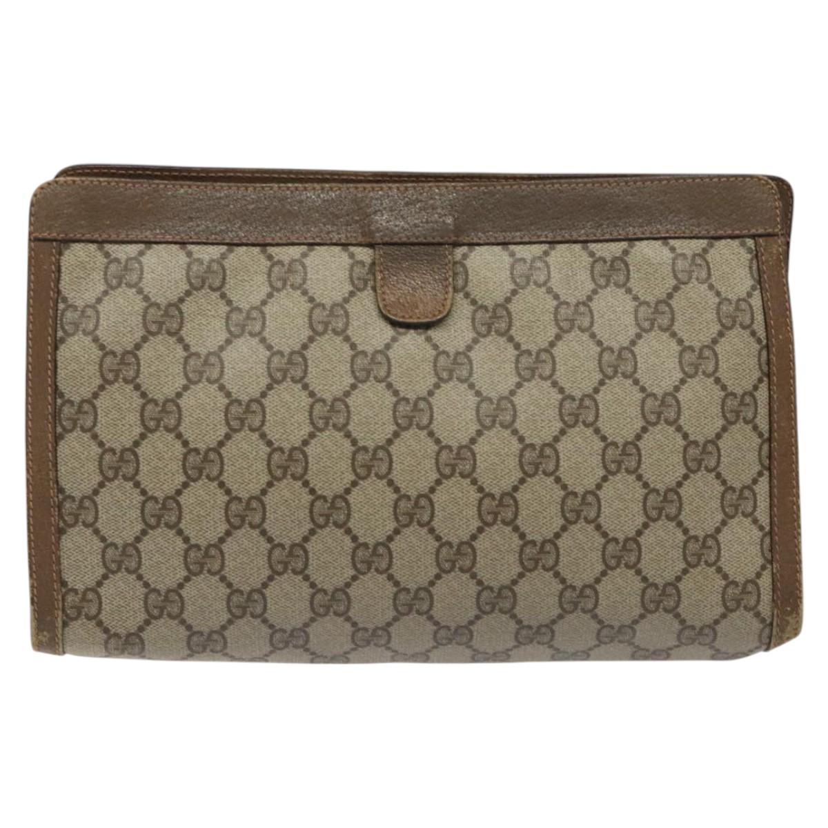 GUCCI GG Supreme Web Sherry Line Clutch Bag PVC Beige Red Green Auth 115578