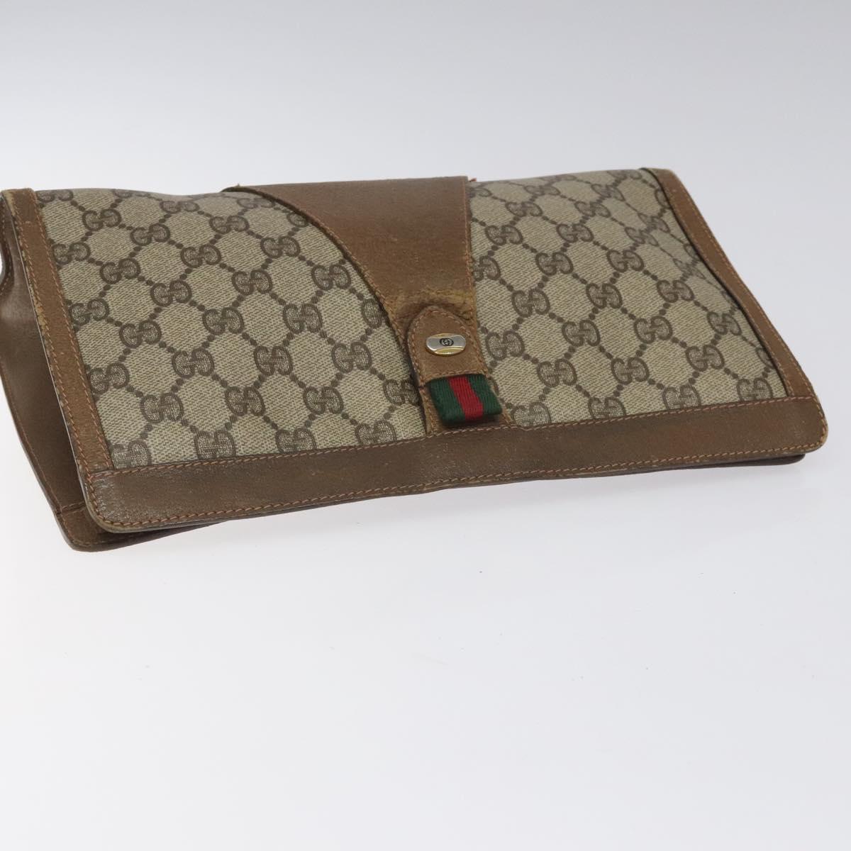 GUCCI GG Supreme Web Sherry Line Clutch Bag PVC Beige Red Green Auth 115578