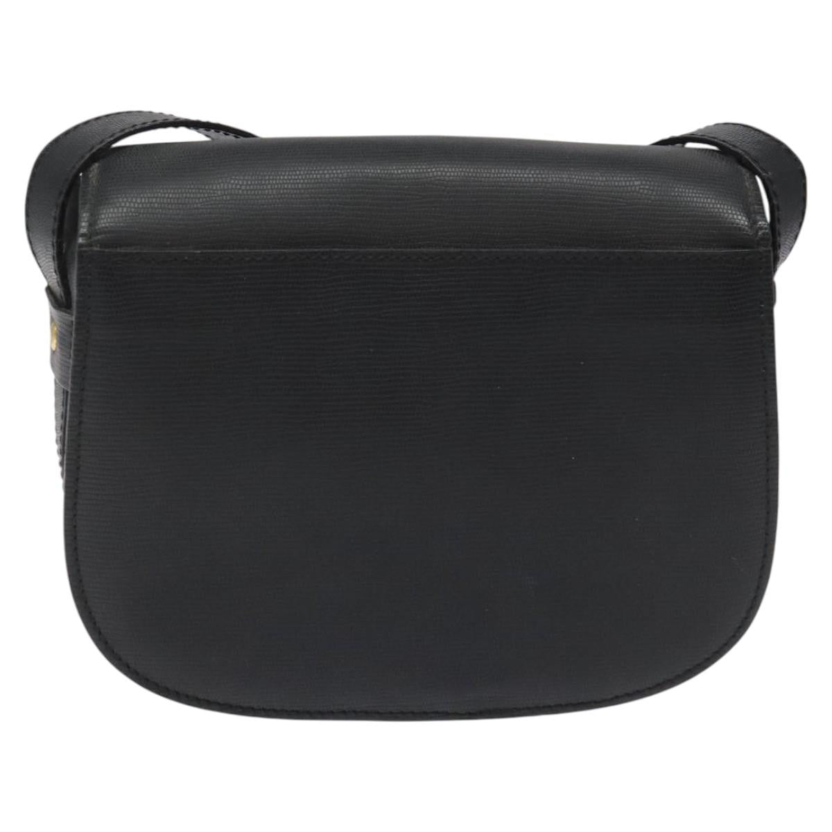 CELINE Shoulder Bag Leather Black Auth 115579