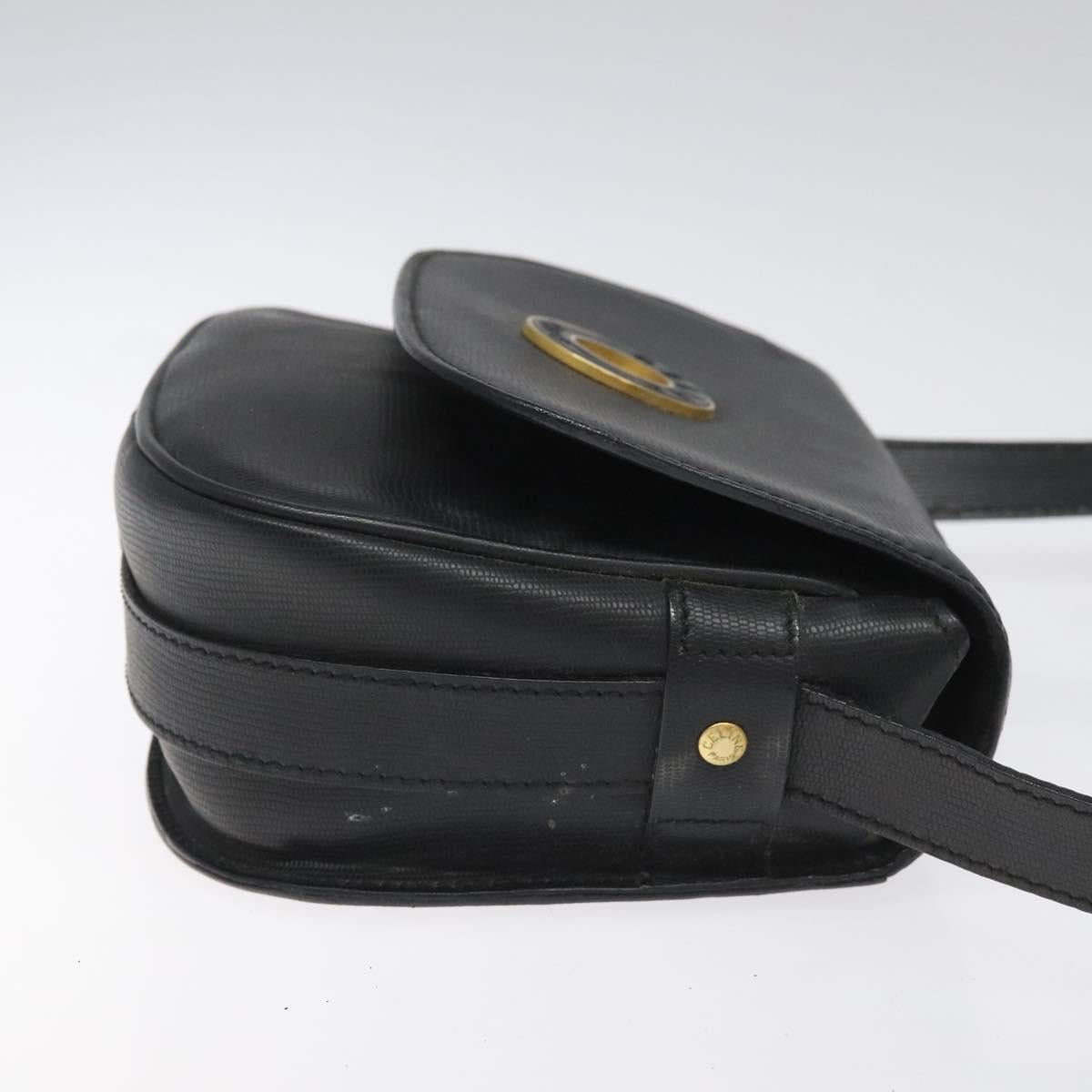 CELINE Shoulder Bag Leather Black Auth 115579