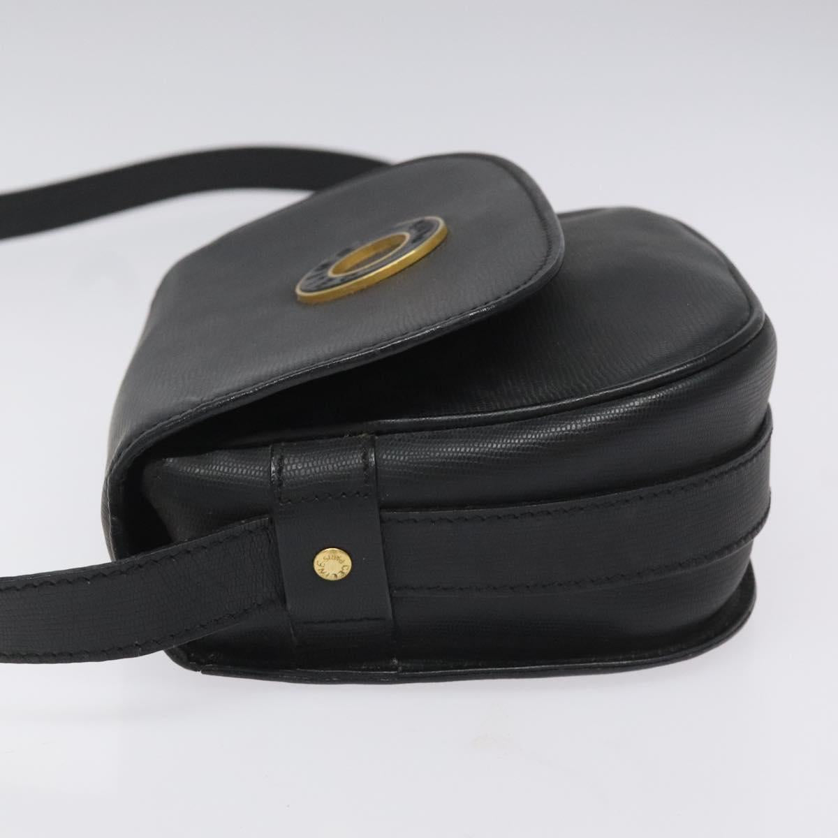 CELINE Shoulder Bag Leather Black Auth 115579