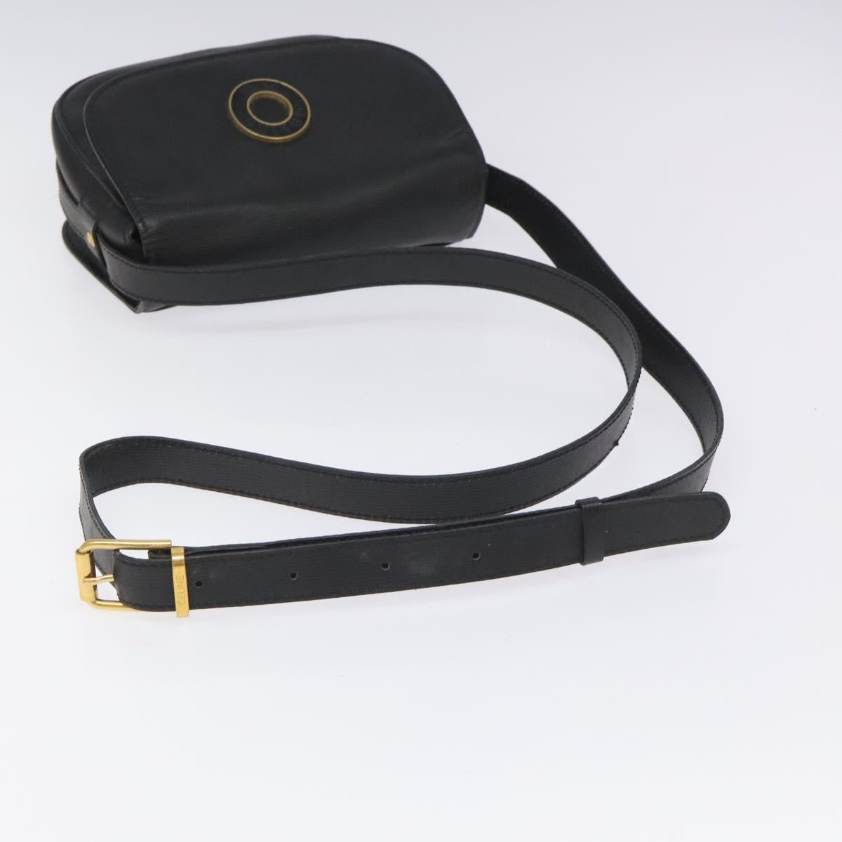 CELINE Shoulder Bag Leather Black Auth 115579