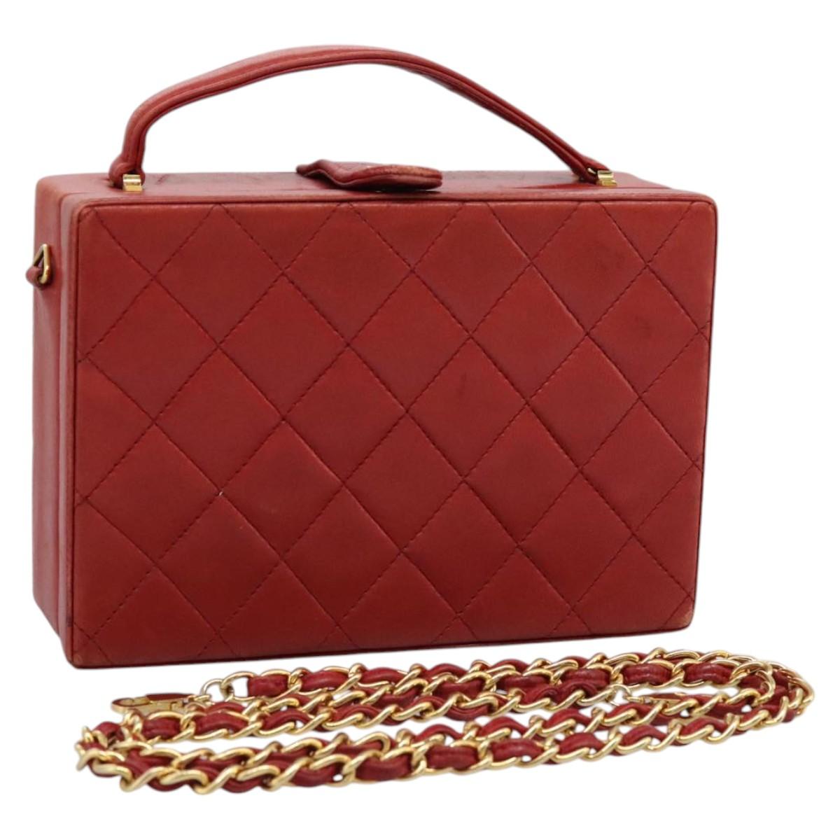 CHANEL Matelasse Hand Bag Lamb Skin 2way Red CC Auth 115600A