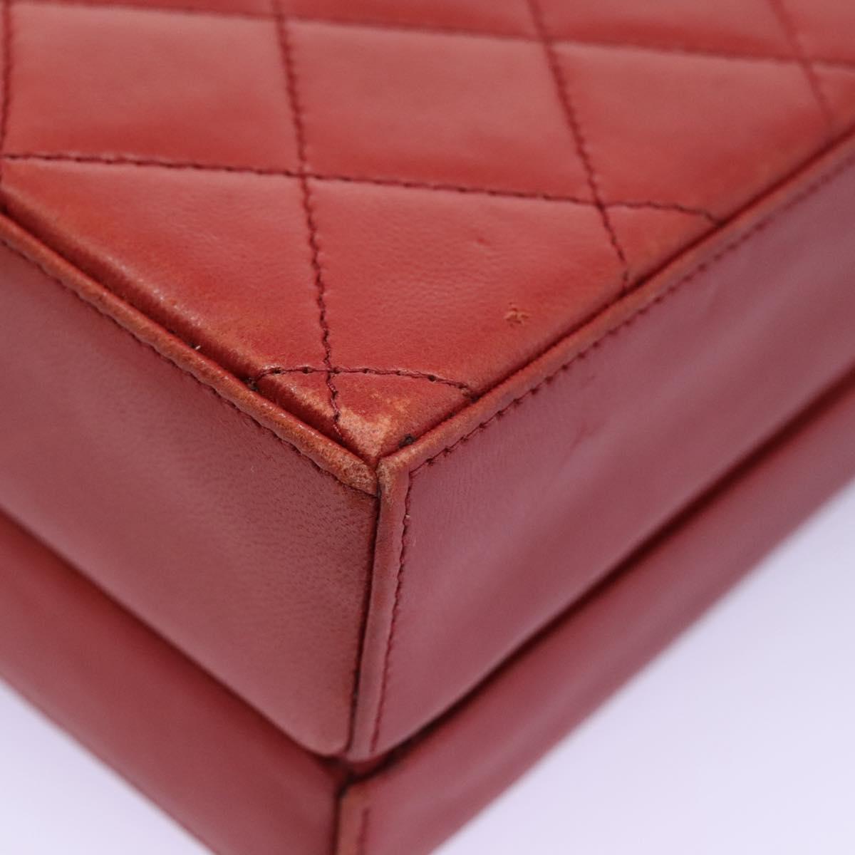 CHANEL Matelasse Hand Bag Lamb Skin 2way Red CC Auth 115600V