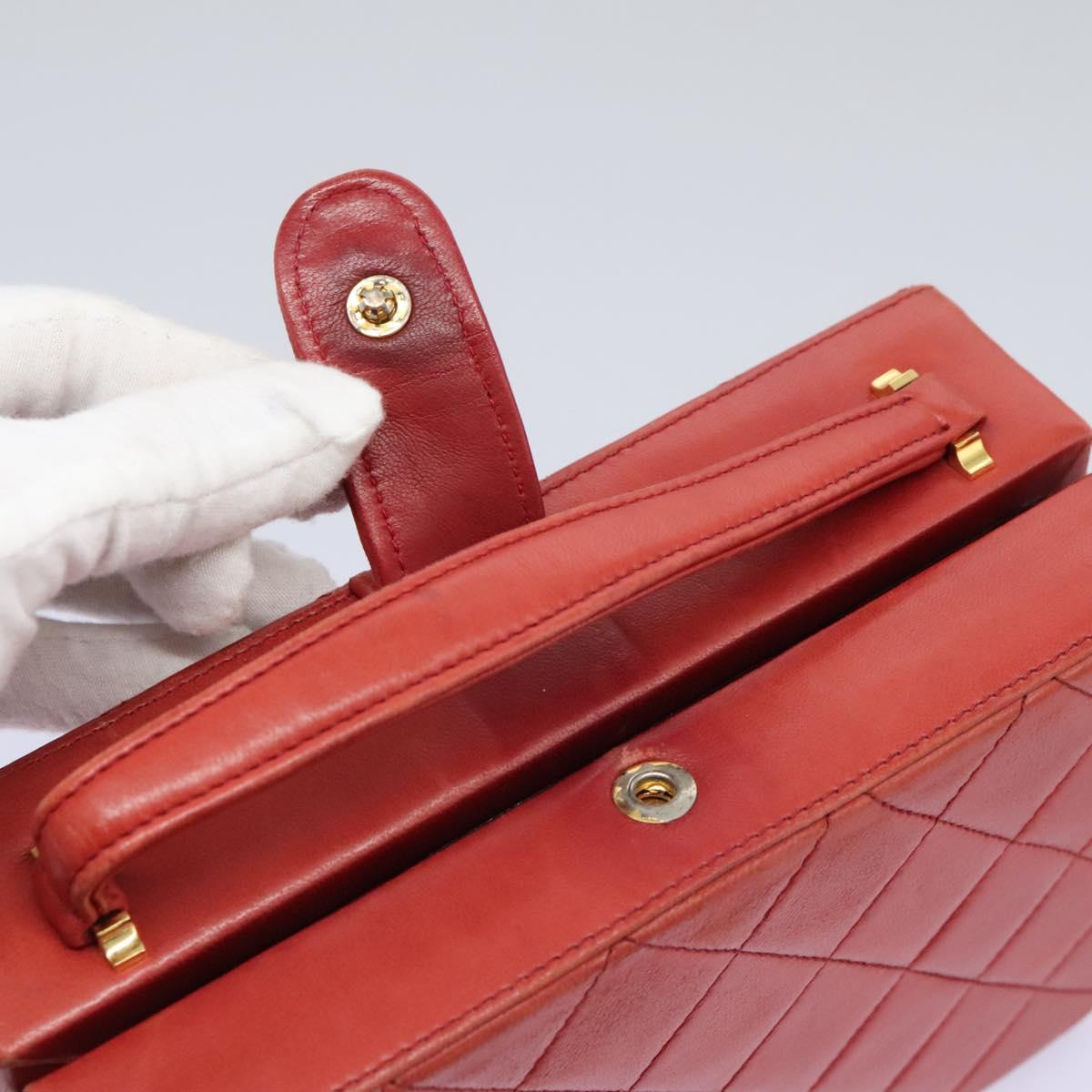 CHANEL Matelasse Hand Bag Lamb Skin 2way Red CC Auth 115600A