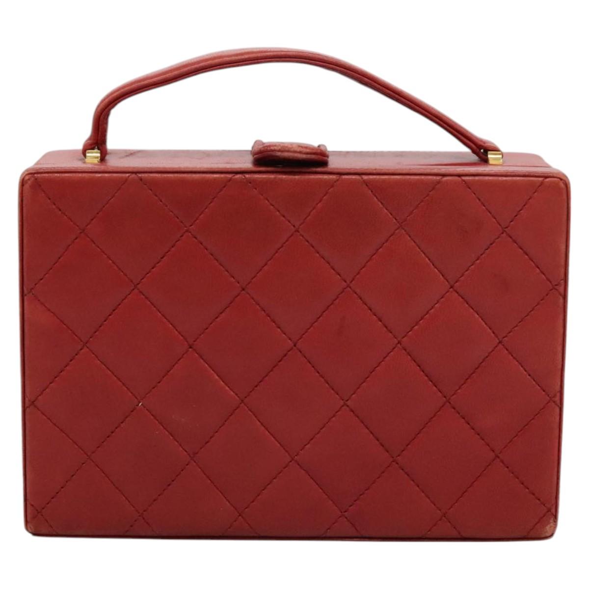 CHANEL Matelasse Hand Bag Lamb Skin 2way Red CC Auth 115600A