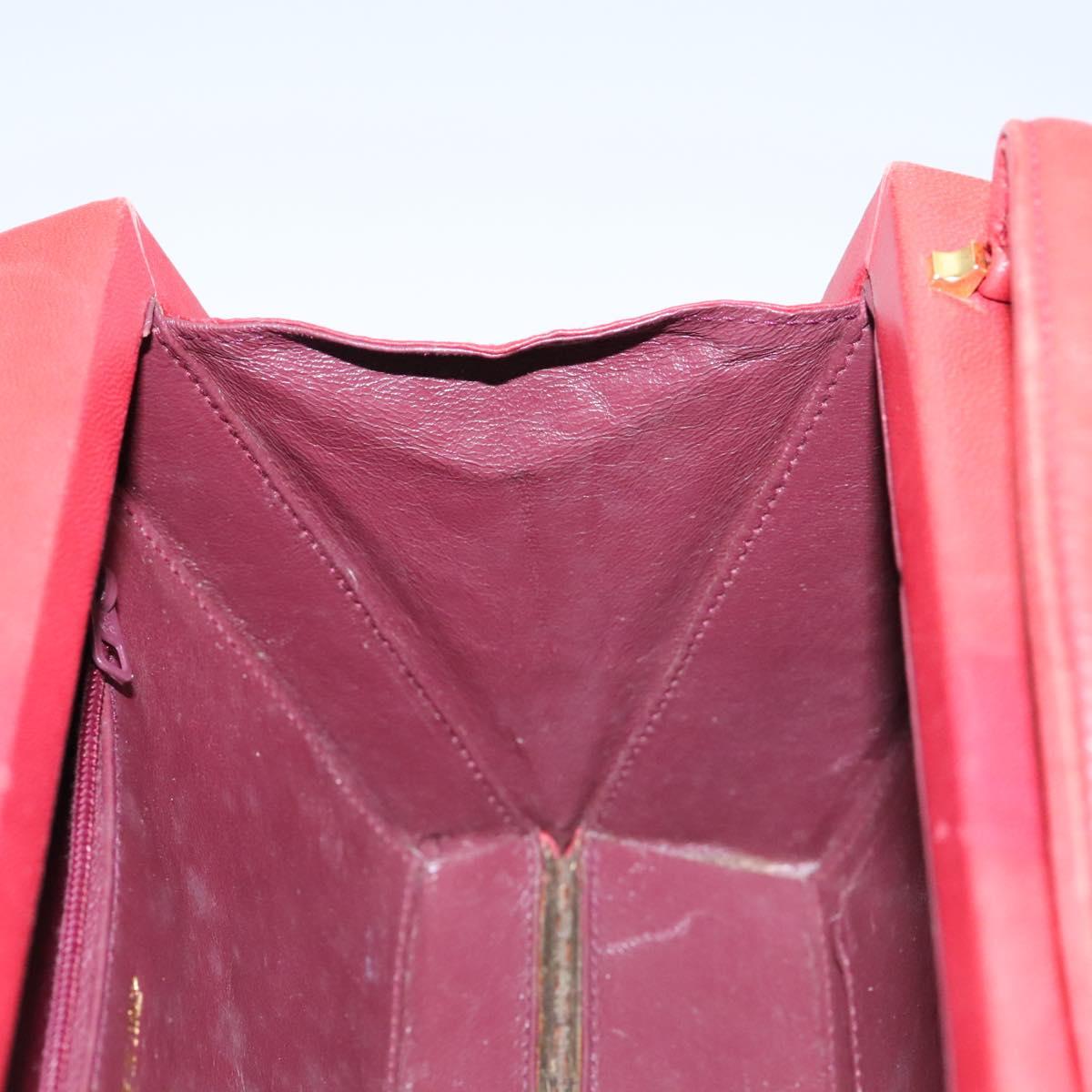 CHANEL Matelasse Hand Bag Lamb Skin 2way Red CC Auth 115600A