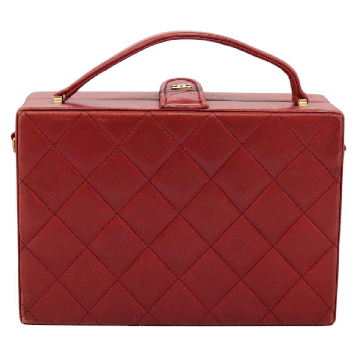 CHANEL Matelasse Hand Bag Lamb Skin 2way Red CC Auth 115600A