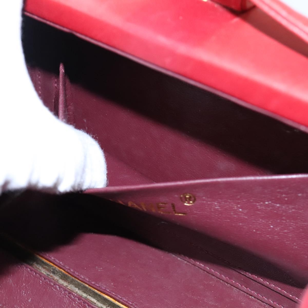 CHANEL Matelasse Hand Bag Lamb Skin 2way Red CC Auth 115600A