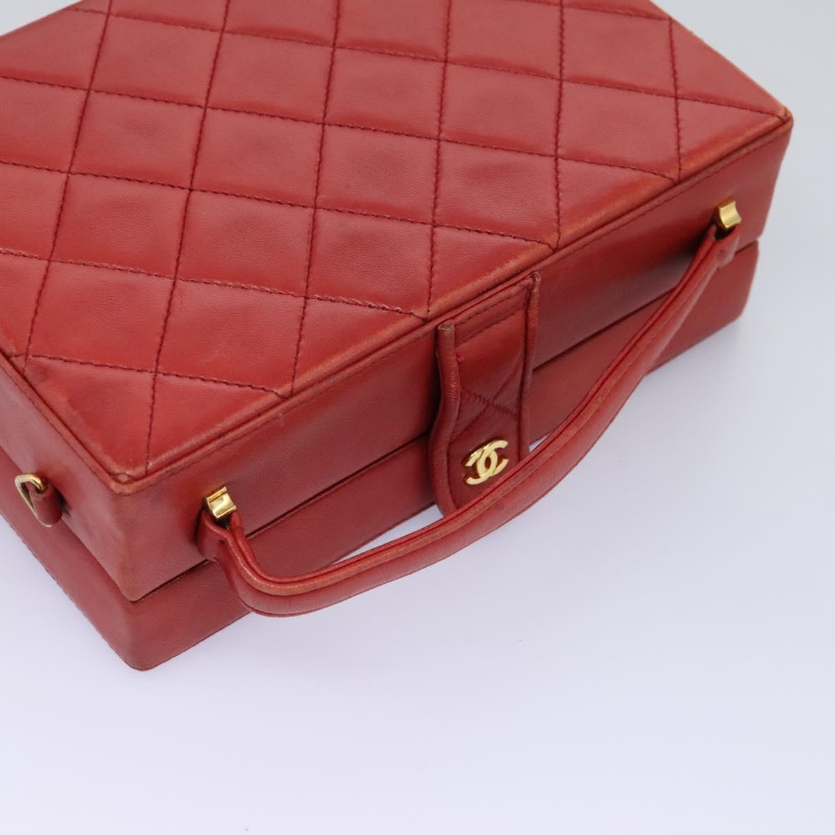 CHANEL Matelasse Hand Bag Lamb Skin 2way Red CC Auth 115600A
