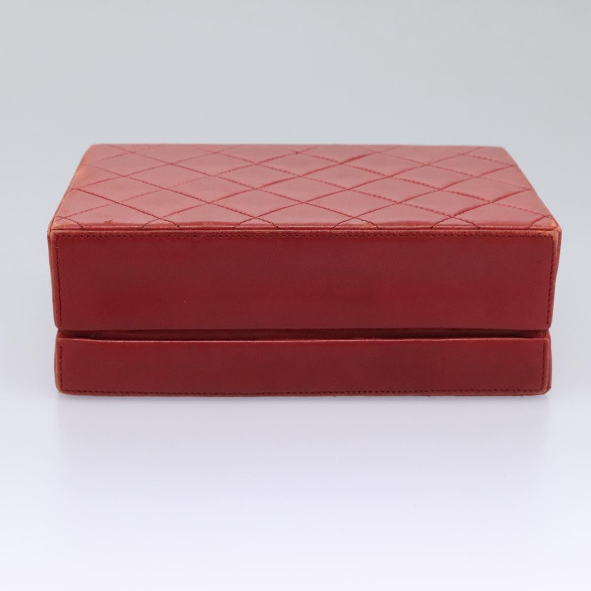 CHANEL Matelasse Hand Bag Lamb Skin 2way Red CC Auth 115600A
