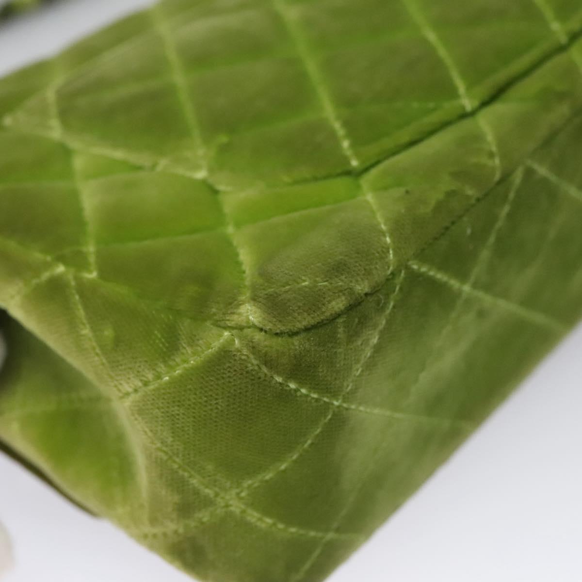 CHANEL Mini Matelasse 20 Single Flap Chain Bag Velor Green CC Auth 115601A