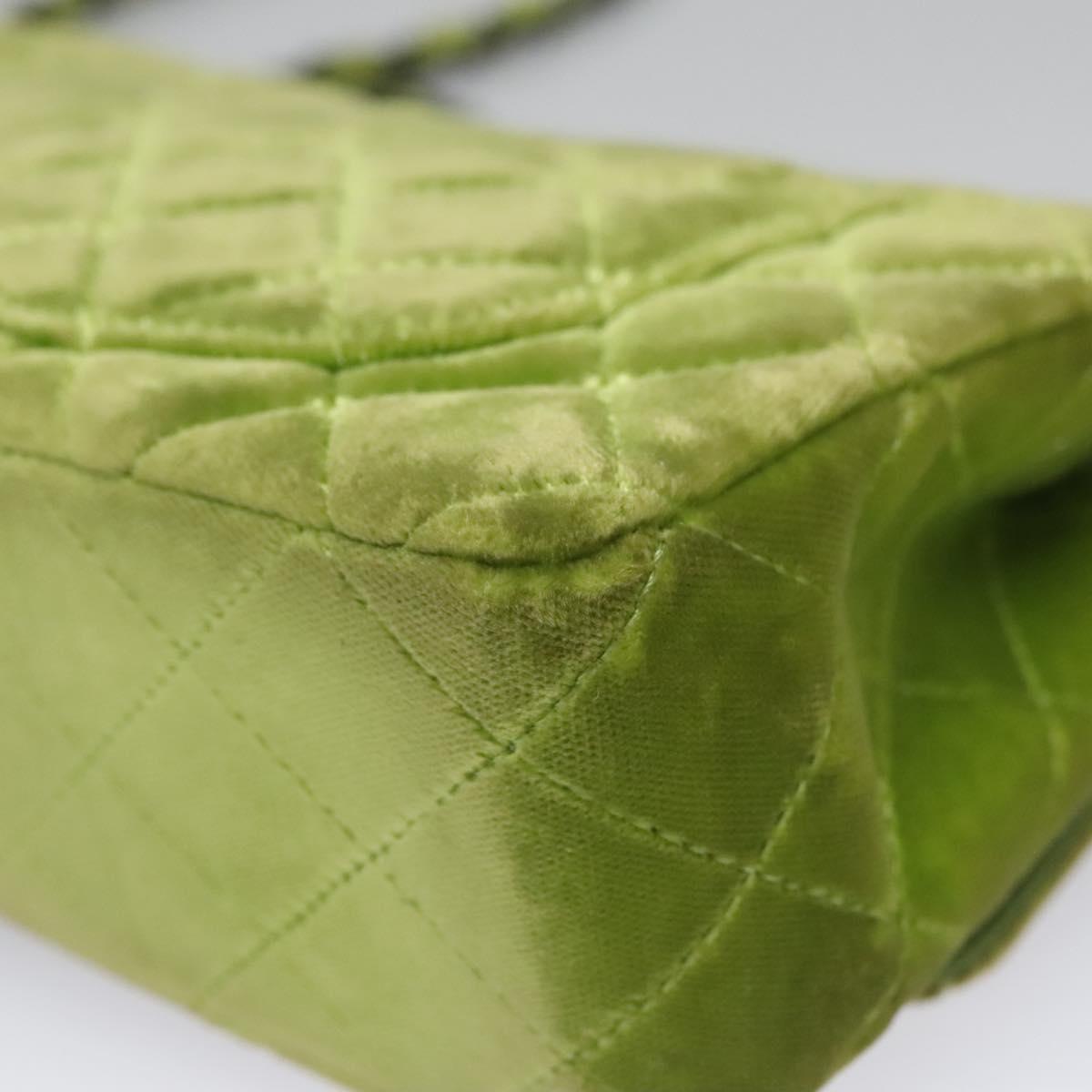 CHANEL Mini Matelasse 20 Single Flap Chain Bag Velor Green CC Auth 115601A