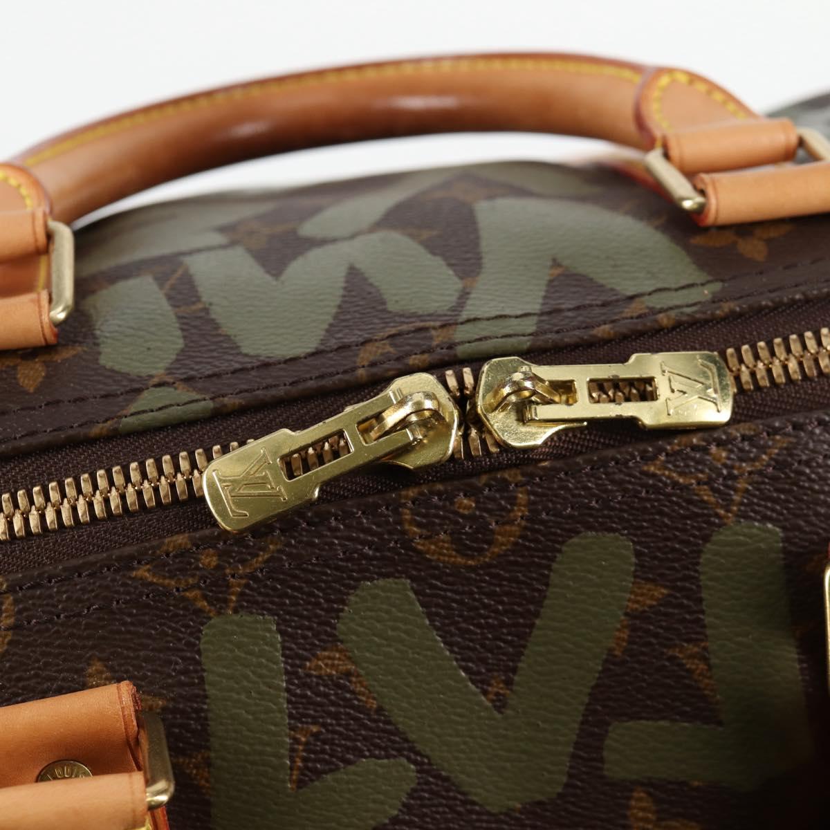 LOUIS VUITTON Monogram Graffiti Keepall 50 Boston Bag Khaki M92196 Auth 115621AM