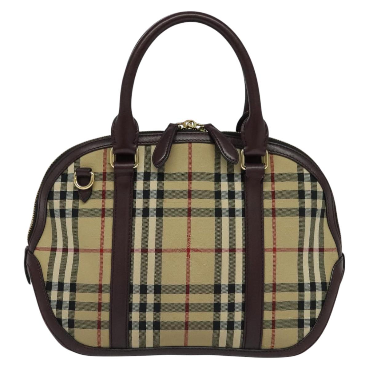 BURBERRY Nova Check Hand Bag Canvas 2way Beige Auth 115677