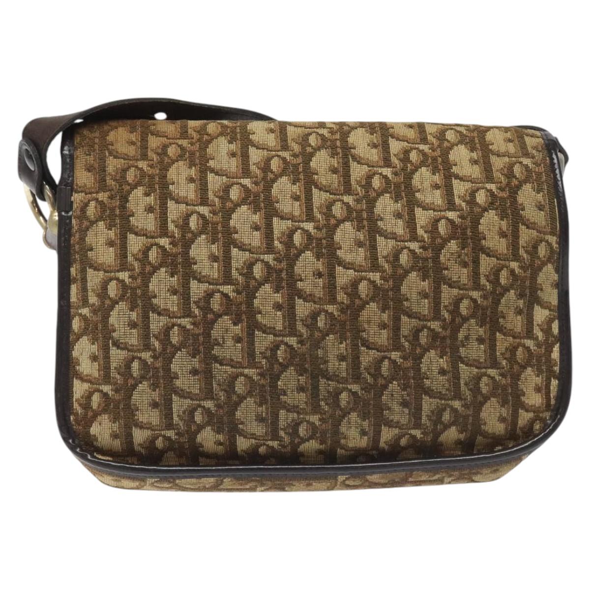 Christian Dior Trotter Canvas Shoulder Bag Brown Auth 115708
