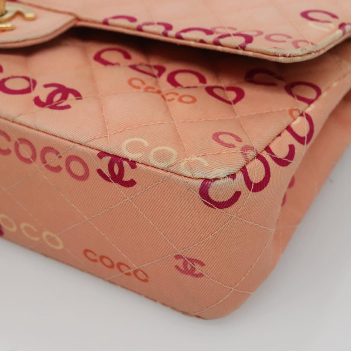 CHANEL Matelasse COCO Icon Chain Shoulder Bag Canvas Pink CC Auth 115714