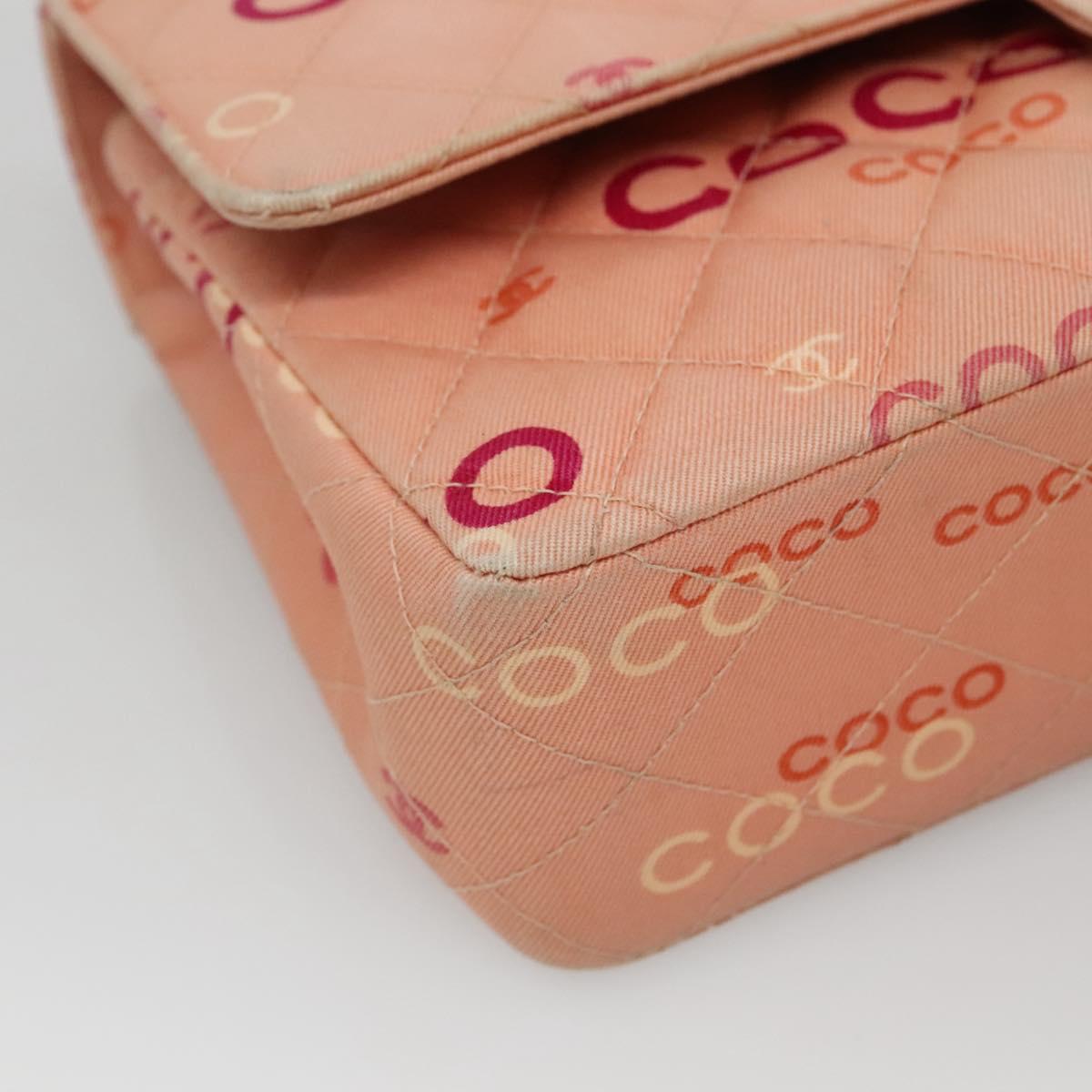 CHANEL Matelasse 25 COCO Icon Chain Shoulder Bag Canvas Pink CC Auth 115714