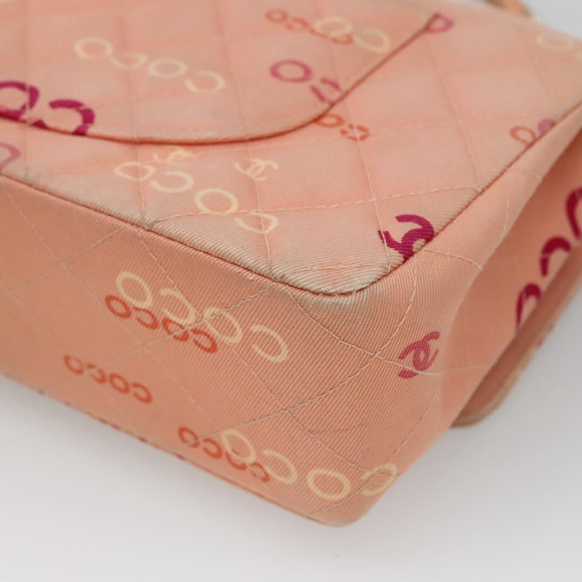 CHANEL Matelasse COCO Icon Chain Shoulder Bag Canvas Pink CC Auth 115714