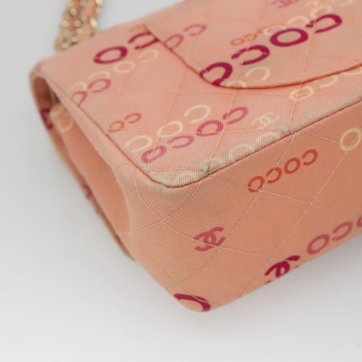CHANEL Matelasse 25 COCO Icon Chain Shoulder Bag Canvas Pink CC Auth 115714