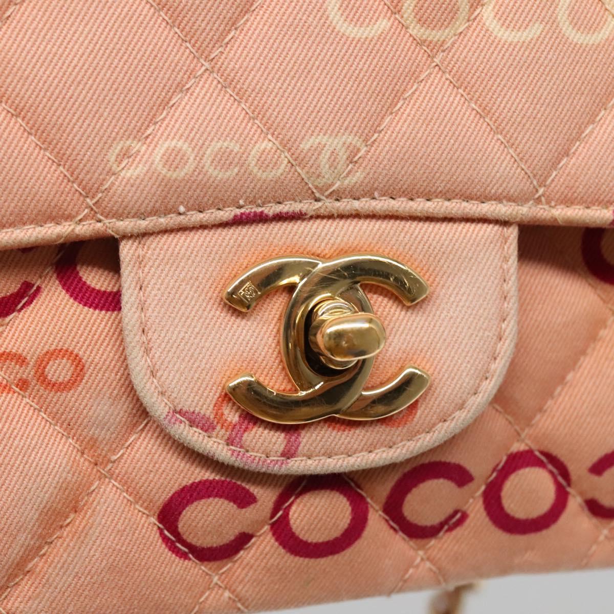CHANEL Matelasse 25 COCO Icon Chain Shoulder Bag Canvas Pink CC Auth 115714