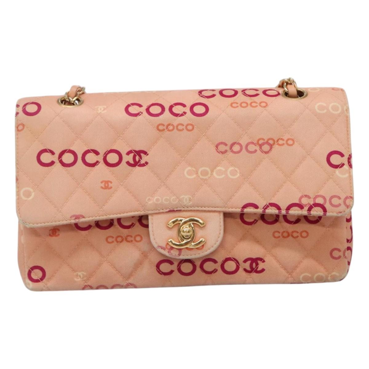 CHANEL Matelasse 25 COCO Icon Chain Shoulder Bag Canvas Pink CC Auth 115714