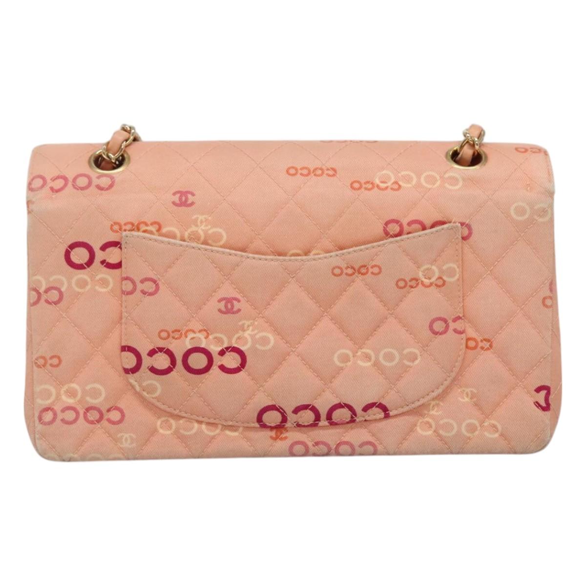 CHANEL Matelasse 25 COCO Icon Chain Shoulder Bag Canvas Pink CC Auth 115714