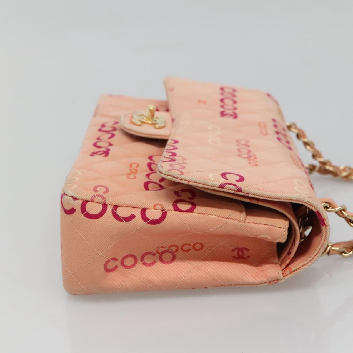 CHANEL Matelasse 25 COCO Icon Chain Shoulder Bag Canvas Pink CC Auth 115714