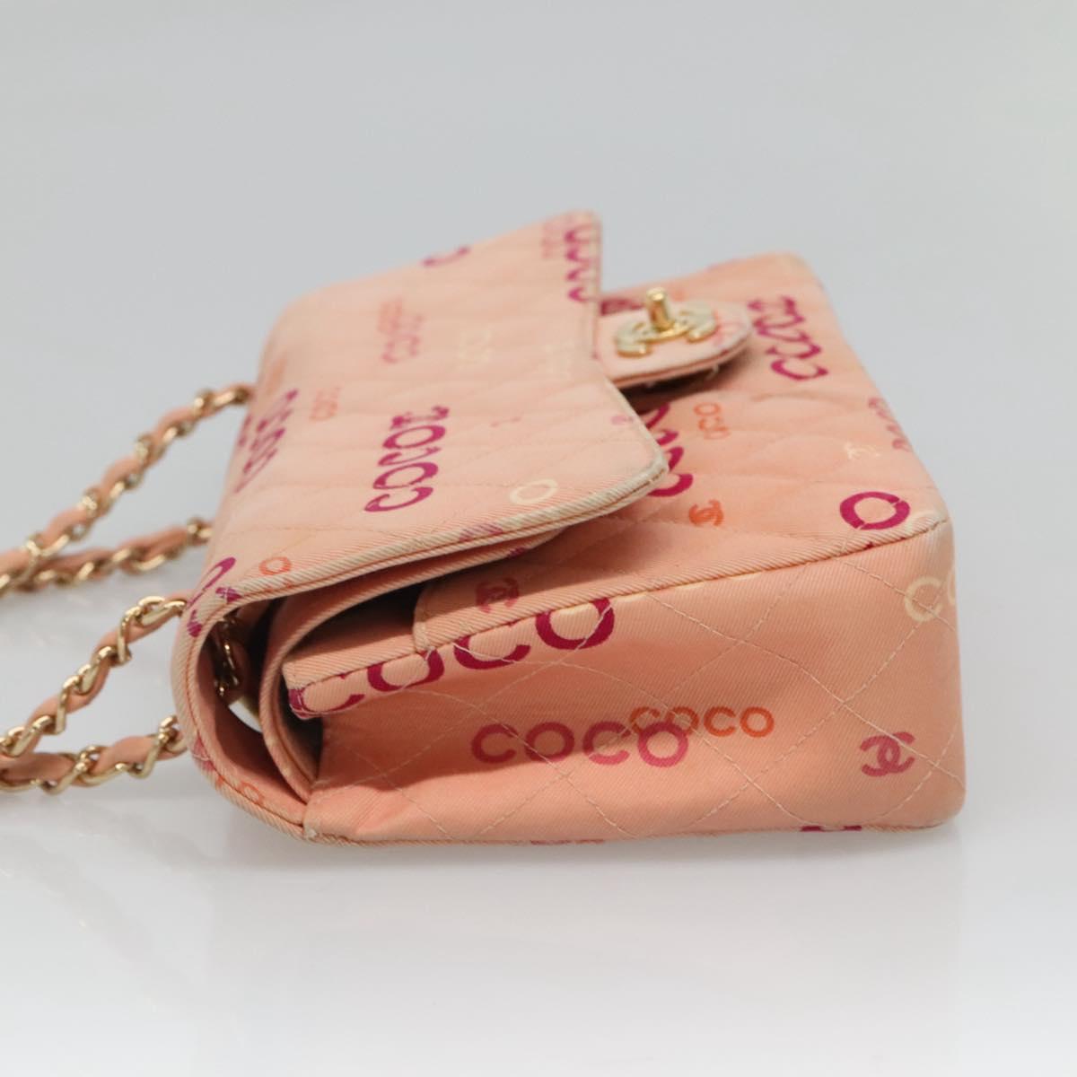 CHANEL Matelasse 25 COCO Icon Chain Shoulder Bag Canvas Pink CC Auth 115714