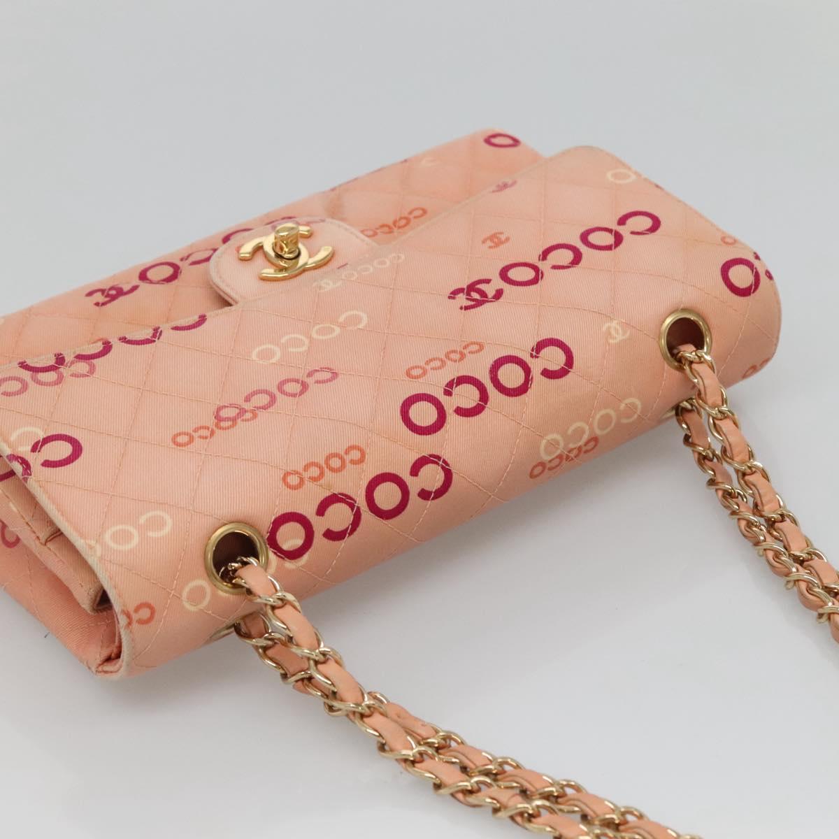 CHANEL Matelasse COCO Icon Chain Shoulder Bag Canvas Pink CC Auth 115714