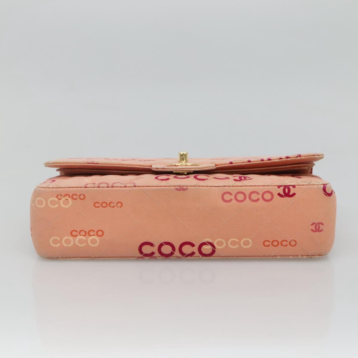 CHANEL Matelasse 25 COCO Icon Chain Shoulder Bag Canvas Pink CC Auth 115714