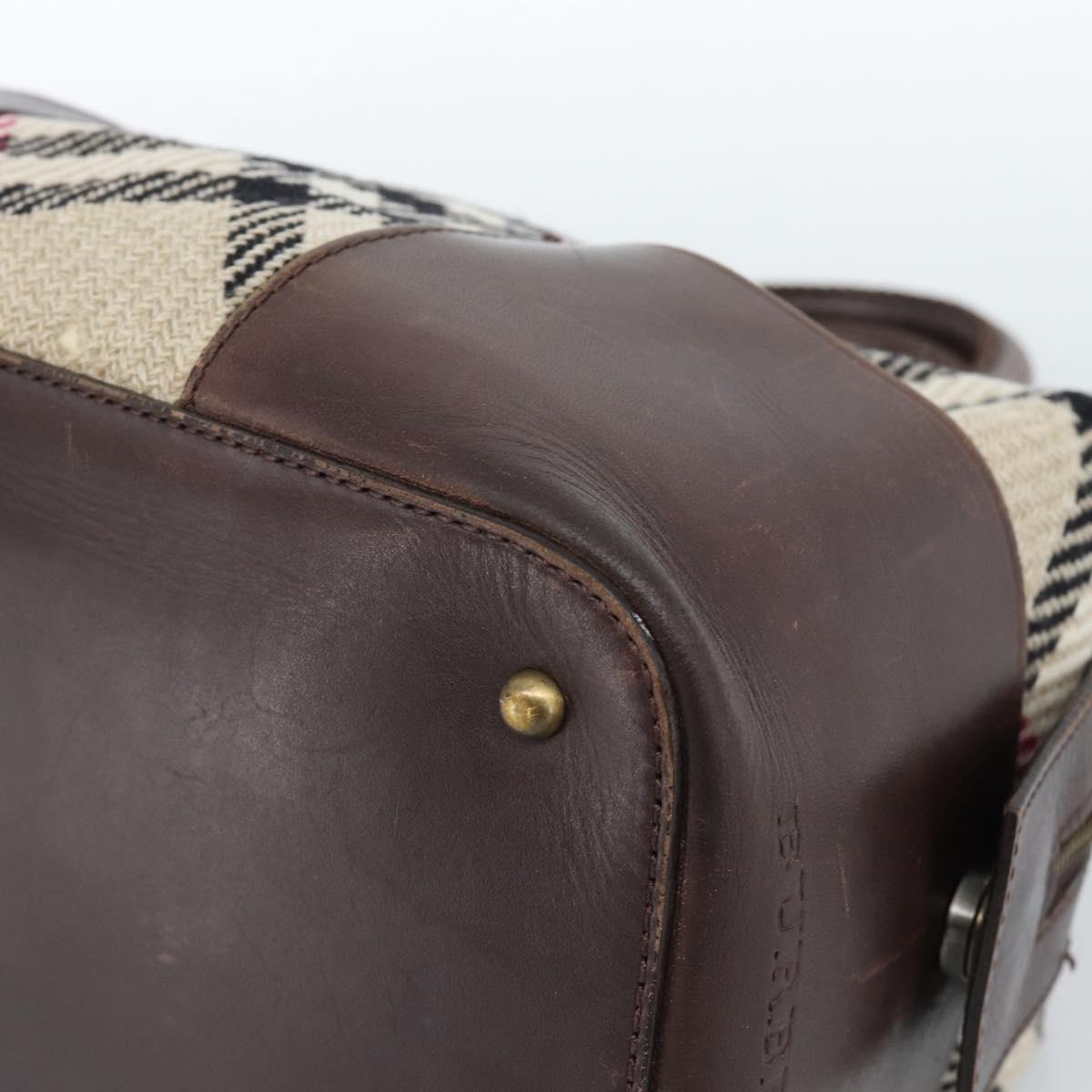 BURBERRY Nova Check Hand Bag Wool Leather Beige Brown gold Auth 115724