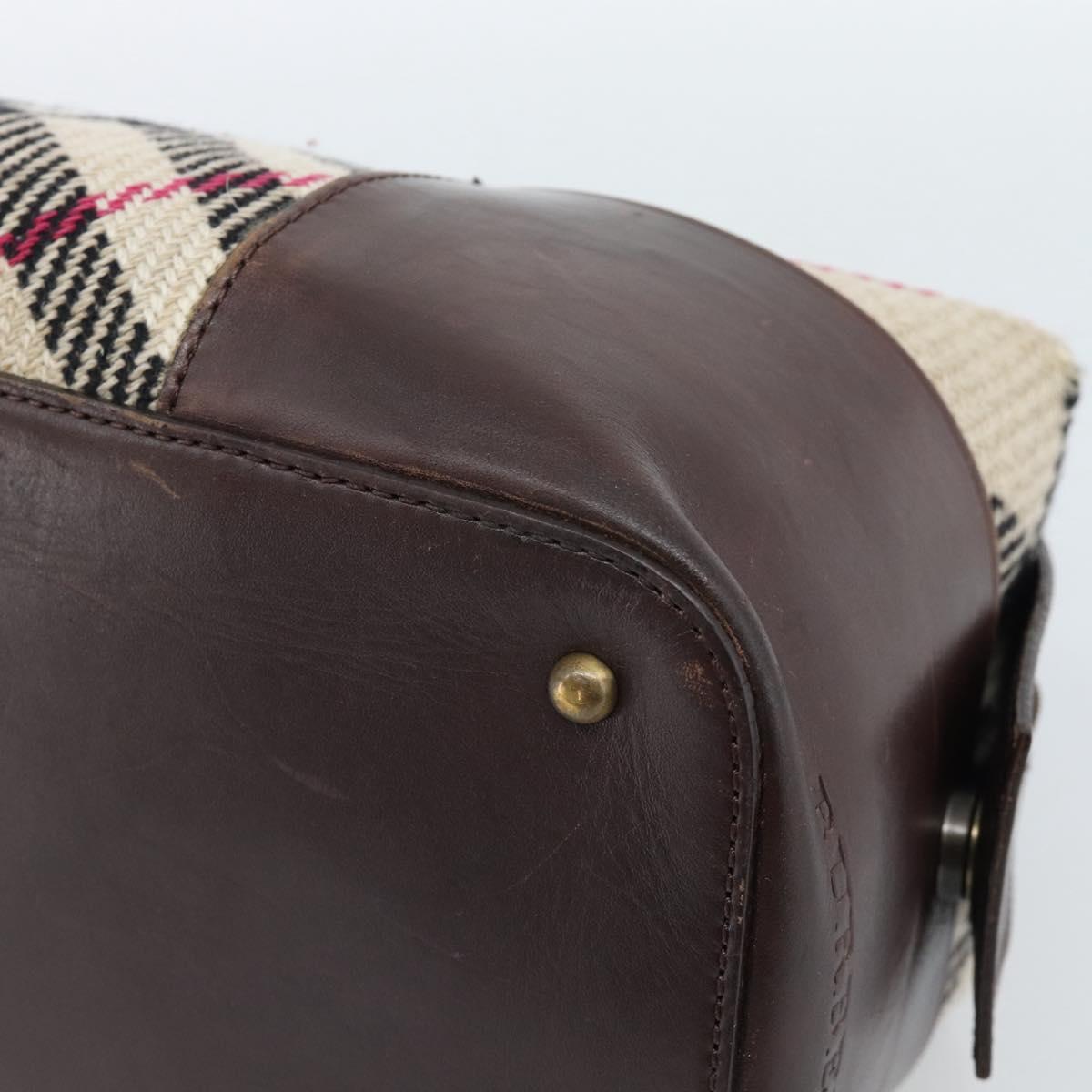 BURBERRY Nova Check Hand Bag Wool Leather Beige Brown gold Auth 115724