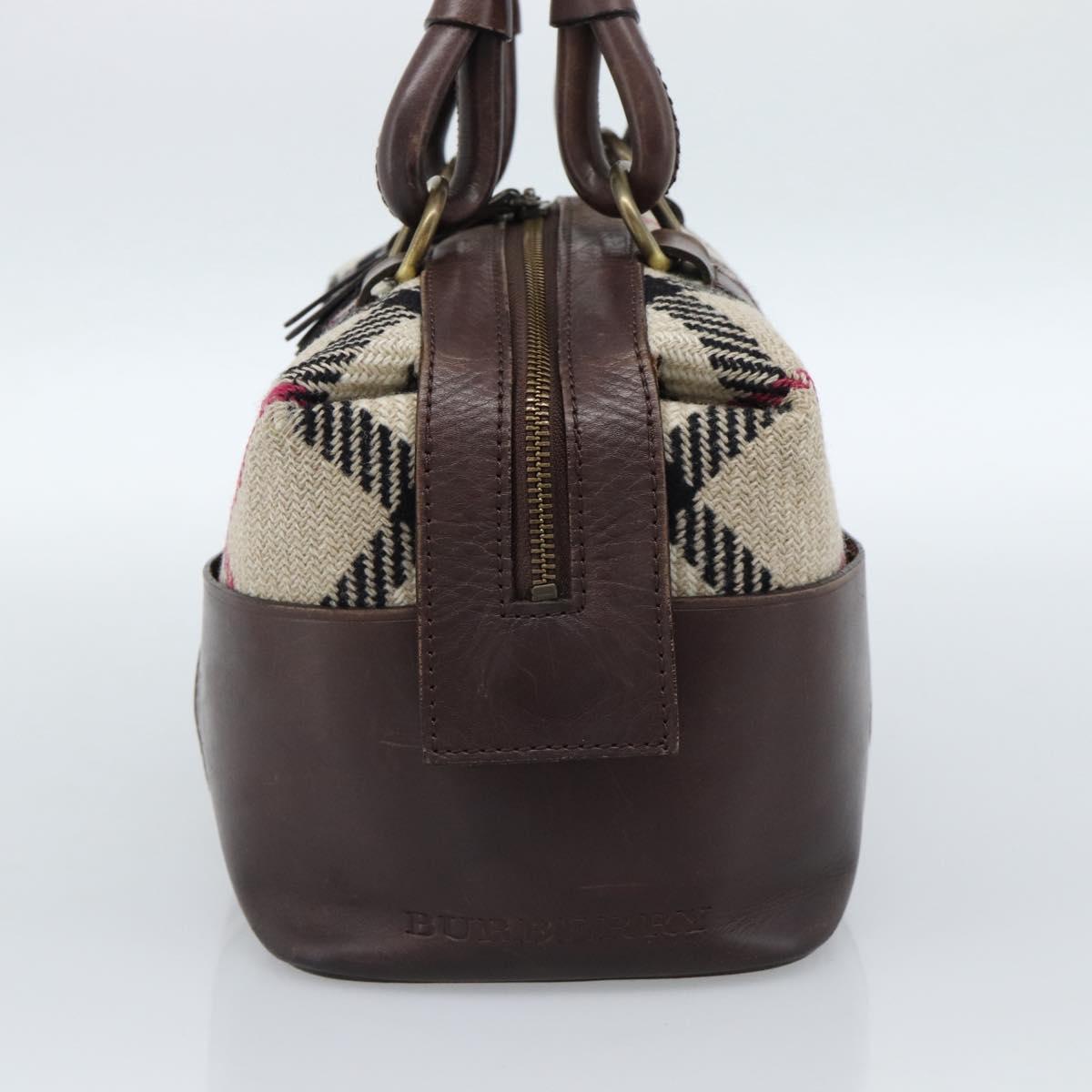BURBERRY Nova Check Hand Bag Wool Leather Beige Brown gold Auth 115724
