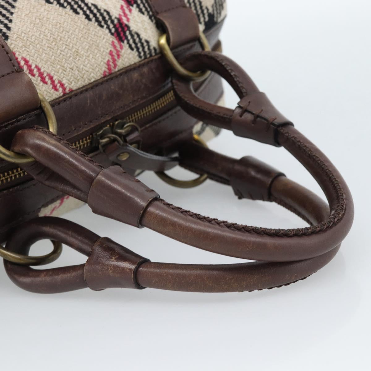 BURBERRY Nova Check Hand Bag Wool Leather Beige Brown gold Auth 115724