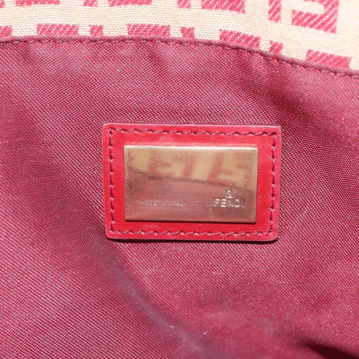 FENDI Zucchino Canvas Tote Bag Red Beige gold Auth 115773