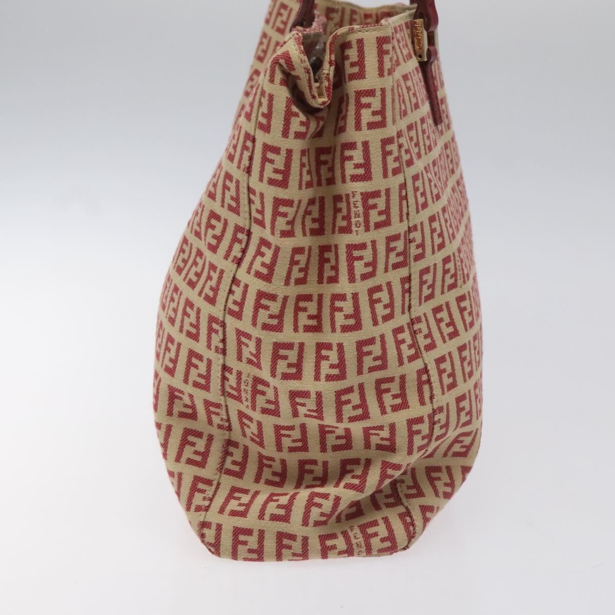 FENDI Zucchino Canvas Tote Bag Red Beige gold Auth 115773