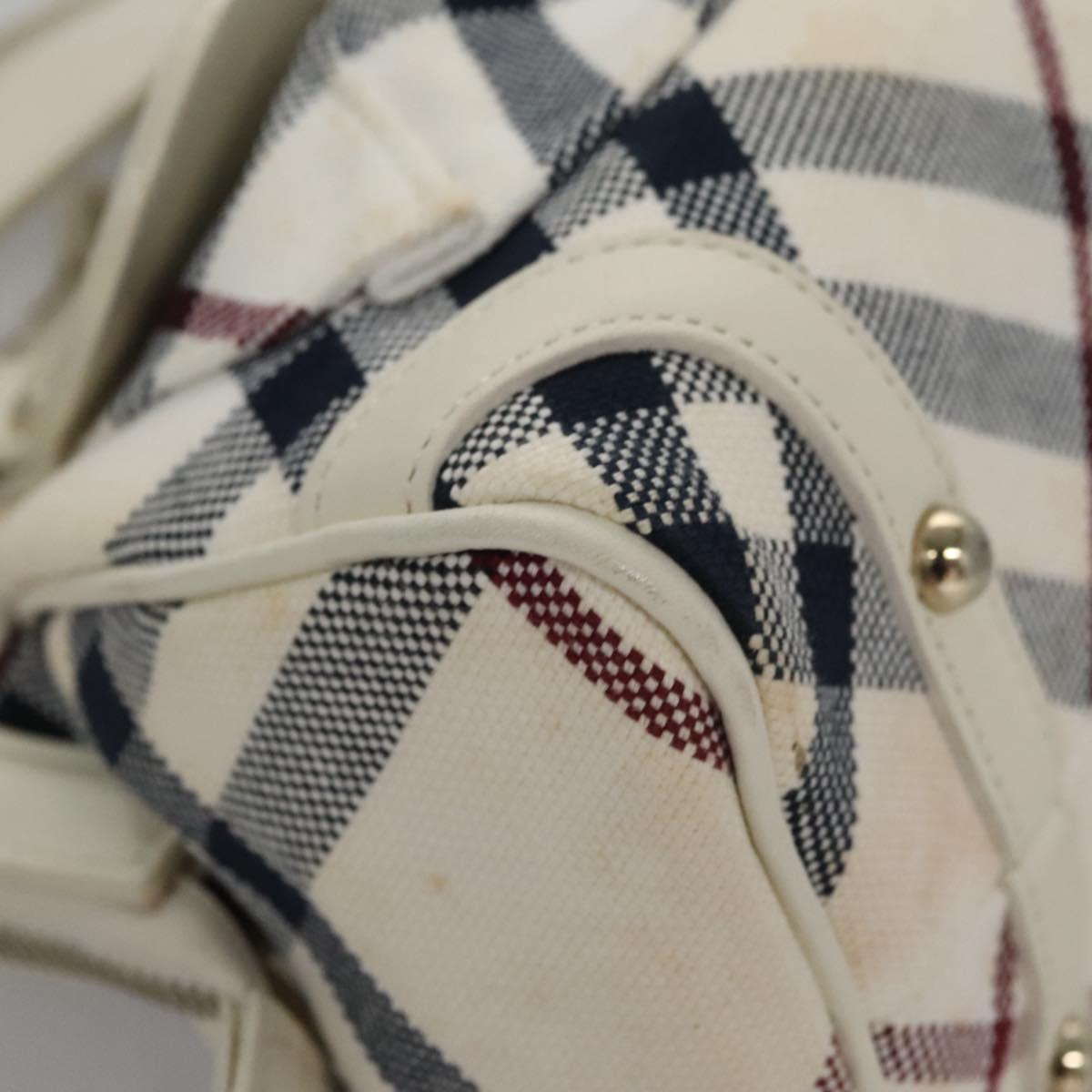 BURBERRY Nova Check Blue Label Hand Bag Canvas Leather Gold White Auth 115844