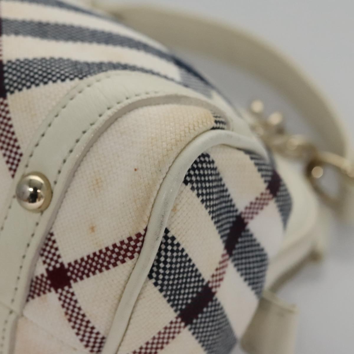 BURBERRY Nova Check Blue Label Hand Bag Canvas Leather Gold White Auth 115844