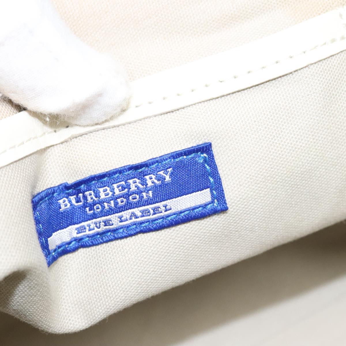 BURBERRY Nova Check Blue Label Hand Bag Canvas Leather Gold White Auth 115844
