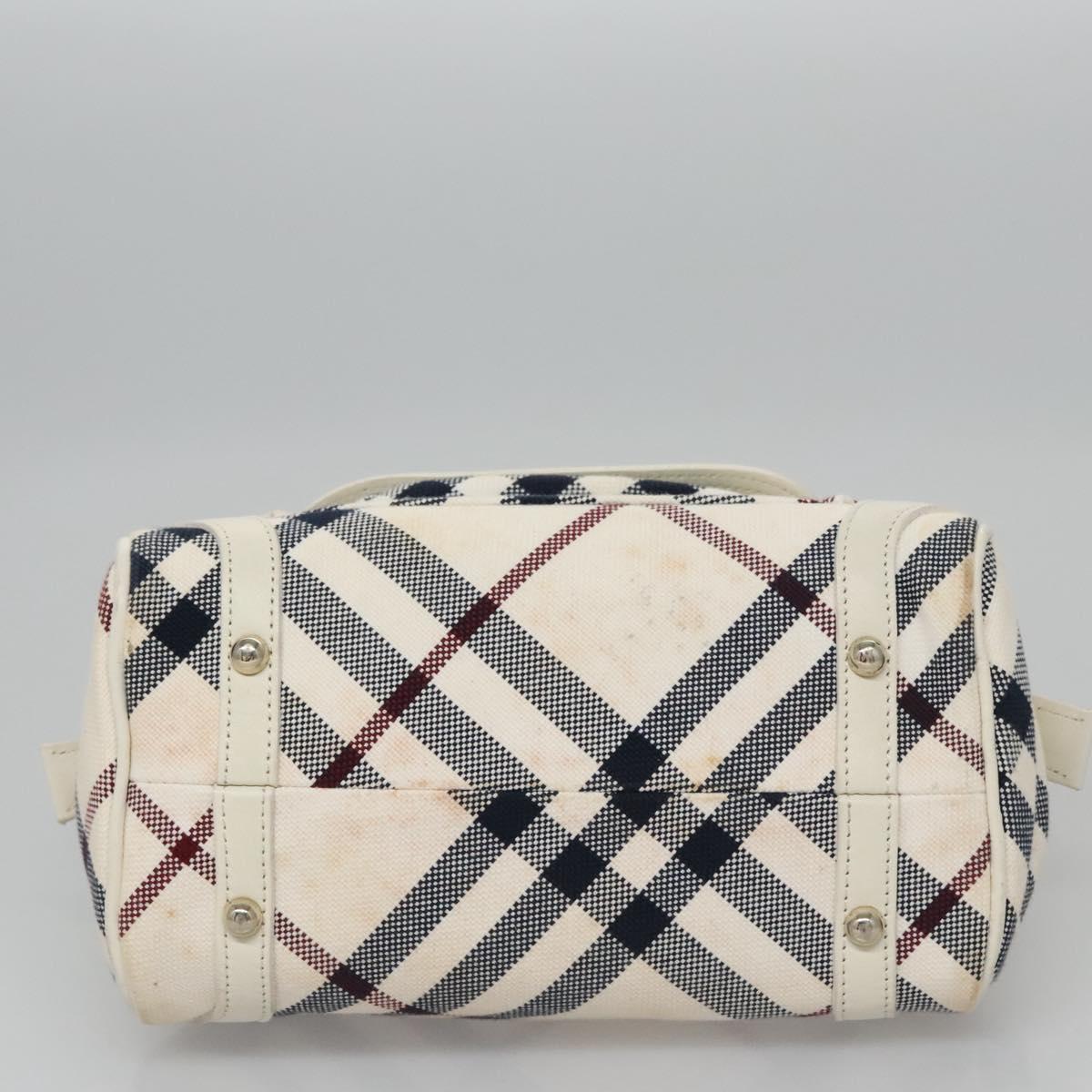 BURBERRY Nova Check Blue Label Hand Bag Canvas Leather Gold White Auth 115844