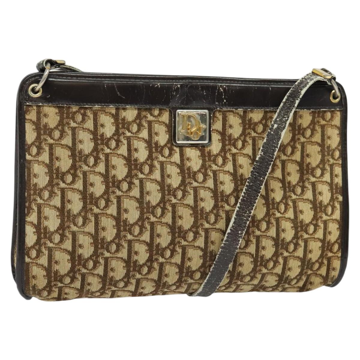 Christian Dior Trotter Canvas Shoulder Bag Beige Auth 115861