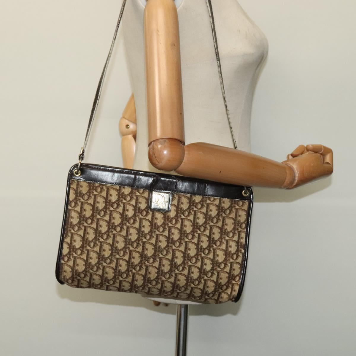 Christian Dior Trotter Canvas Shoulder Bag Beige Auth 115861