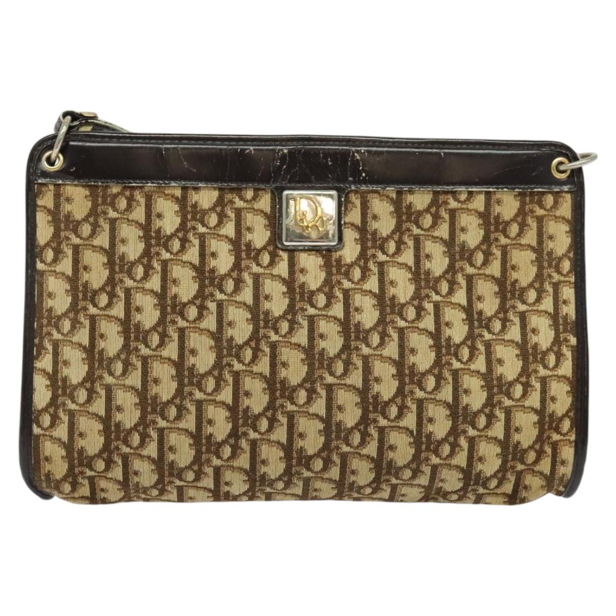 Christian Dior Trotter Canvas Shoulder Bag Beige Auth 115861