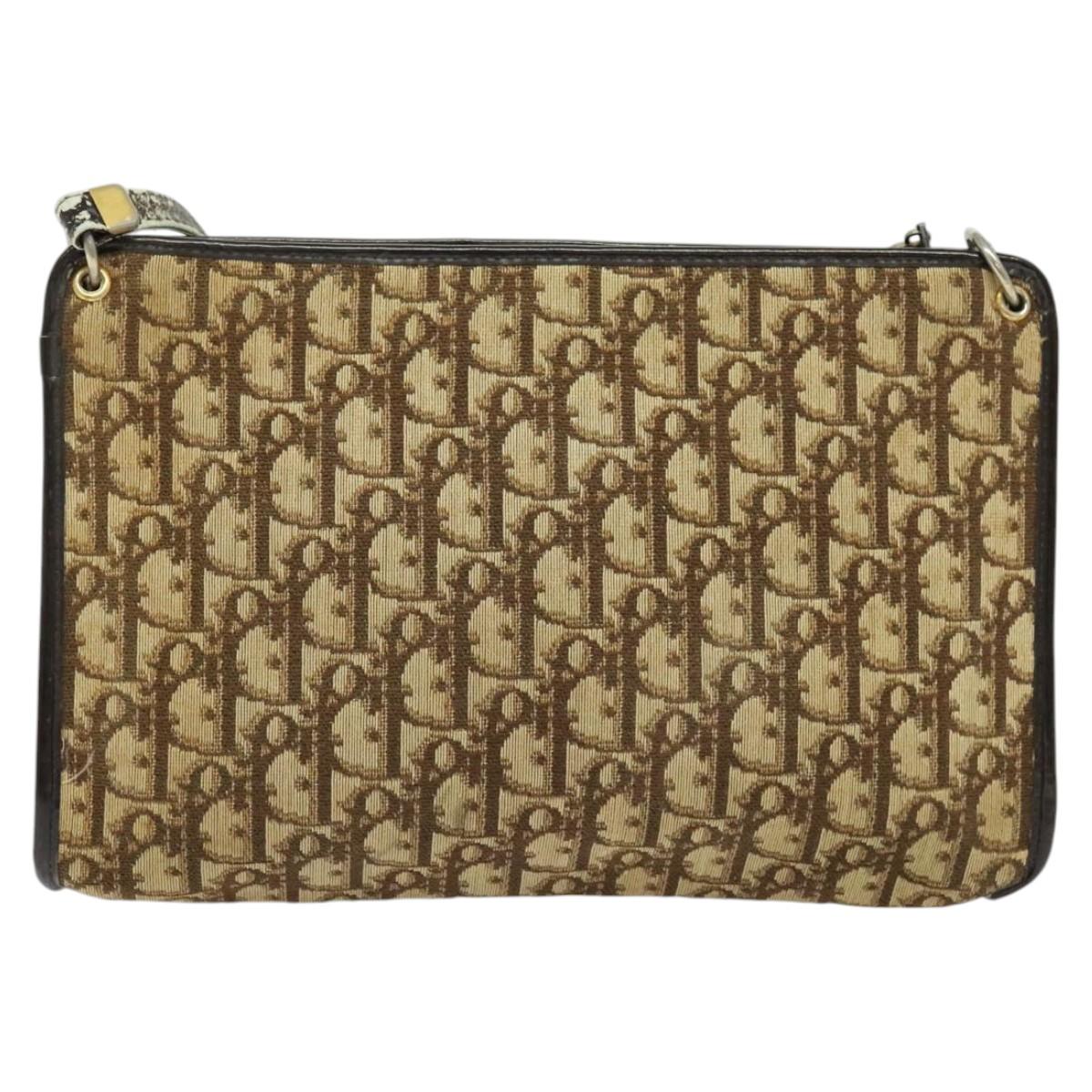 Christian Dior Trotter Canvas Shoulder Bag Beige Auth 115861