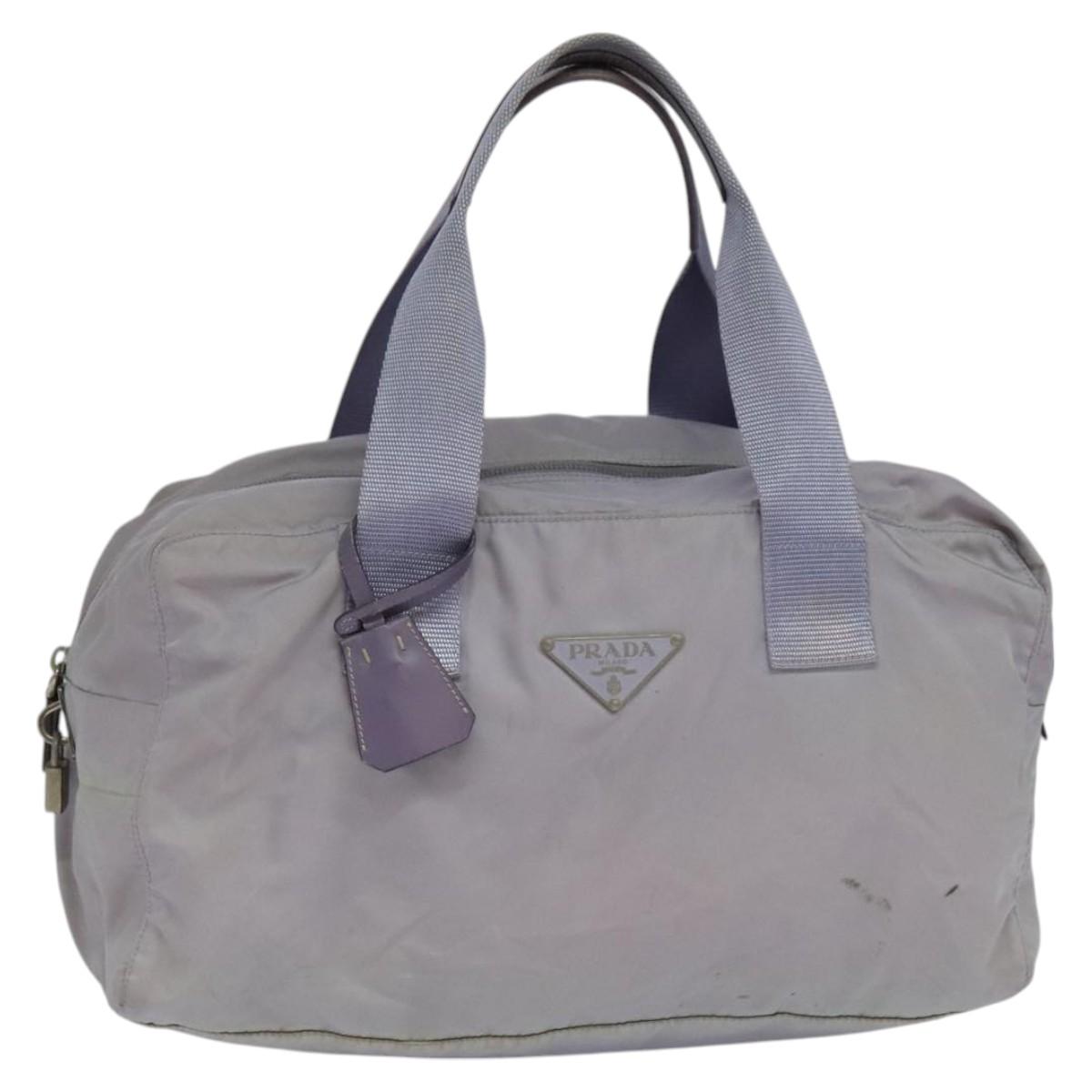 PRADA Boston Bag Nylon Purple Silver Auth 115876